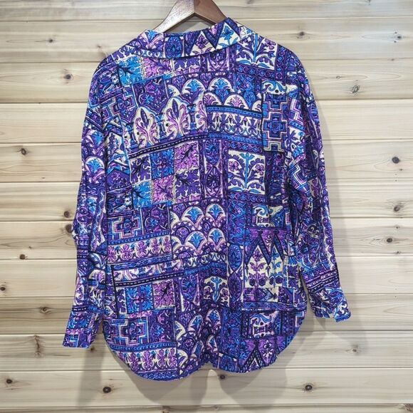 Marie Oliver Top Womens Medium Multicolor Jolene Blouse in Violet Tile Linen - Picture 5 of 10